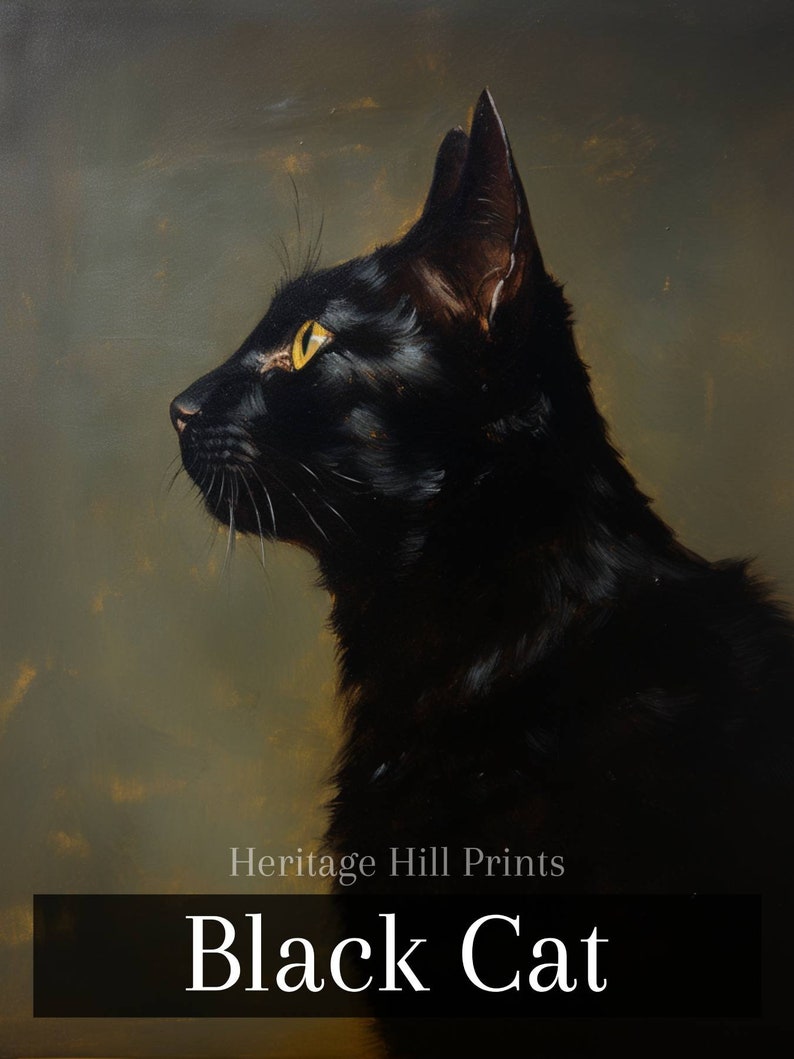 Antique Black Cat Portrait, Black Cat Painting, Cat Art Print, Vintage Black Cat Art Print, Pet Portrait, Wall Art,Home Decor, Gift, antique black cat painting, vintage black cat painting, vintage black cat portrait, 5x7, 8x10, 11x14, 12x16, wall art