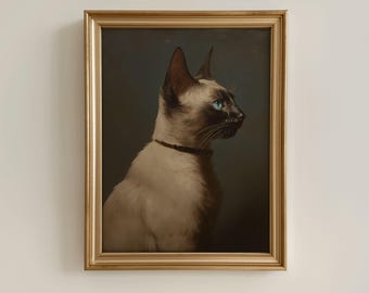 Portrait antique de chat siamois, peinture à l'huile de chat, impression d'art de chat, impression d'art de chat vintage, art animalier, portrait d'animal de compagnie, art mural, décoration d'intérieur, cadeau