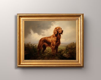 Vintage Irish Setter Kunst digitaler Download, antike druckbare Kunst, Geschenk, Haustier Porträt, Hunde Porträt, Irish Red Setter Porträt Gemälde,Haustier Verlust