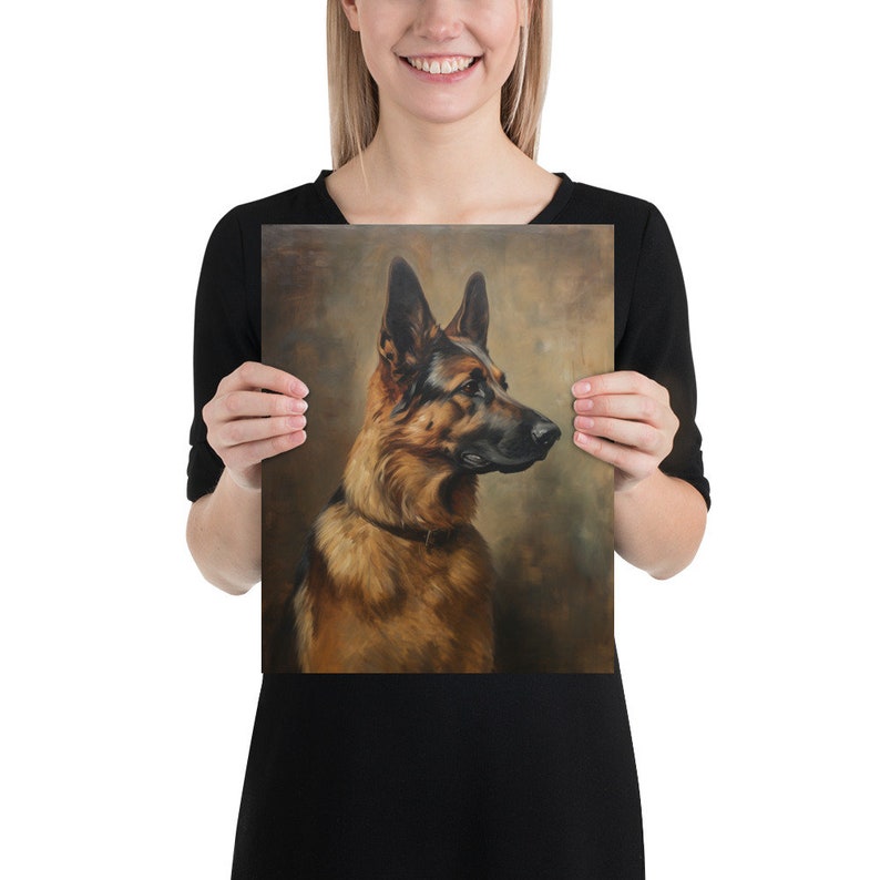 Vintage German Shepherd Oil Painting - German Shepherd Art Print, Dog Portrait, Pet Portrait, Pet Loss, Pet Memorial, Antique Art Print - 5x7, 8x10, 11x14, 12x16, Vintage Art, Dog Owner Gift, Wall Decor, Cottagecore,Academia Decor, Farmhouse, Cottage