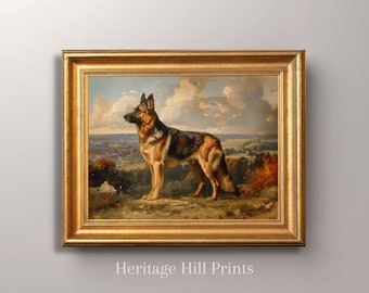 アンティーク絵画 1920年 イギリス シェパード ヴィンテージのジャーマンシェパードアートプリント - 復元された犬の
