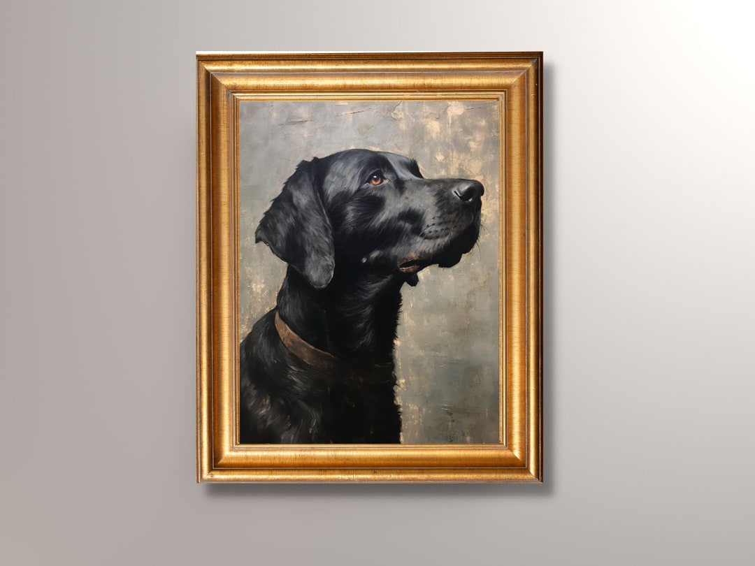 Vintage Black Labrador Portrait, Black Lab Art Print, Antique Oil ...