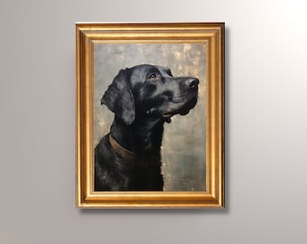 Vintage Black Labrador Portrait, Black Lab Art Print, Antique Oil Painting, Black Lab Painting, Dog Portrait, Pet Portrait,Gift,Pet Memorial