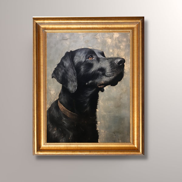 Vintage Black Labrador Portrait, Black Lab Art Print, Antique Oil Painting, Black Lab Painting, Dog Portrait, Pet Portrait,Gift,Pet Memorial