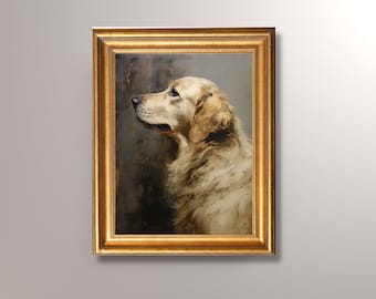 Vintage Golden Retriever Portrait Painting, Digital Download, Antique Art, Printable, Golden Retriever Print, Dog Portrait,Pet Portrait,Gift