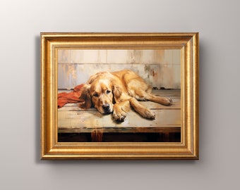 Vintage Golden Retriever Art Print: Sleeping Dog Portrait