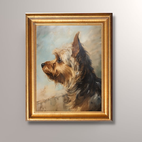 Portrait peinture à l'huile vintage Yorkshire Terrier, impression d'art Yorkie, art ancien, portrait Yorkie, art cottagecore, portrait de chien, mémorial pour animaux de compagnie