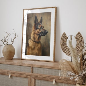 Vintage German Shepherd Oil Painting - German Shepherd Art Print, Dog Portrait, Pet Portrait, Pet Loss, Pet Memorial, Antique Art Print - 5x7, 8x10, 11x14, 12x16, Vintage Art, Dog Owner Gift, Wall Decor, Cottagecore,Academia Decor, Farmhouse, Cottage