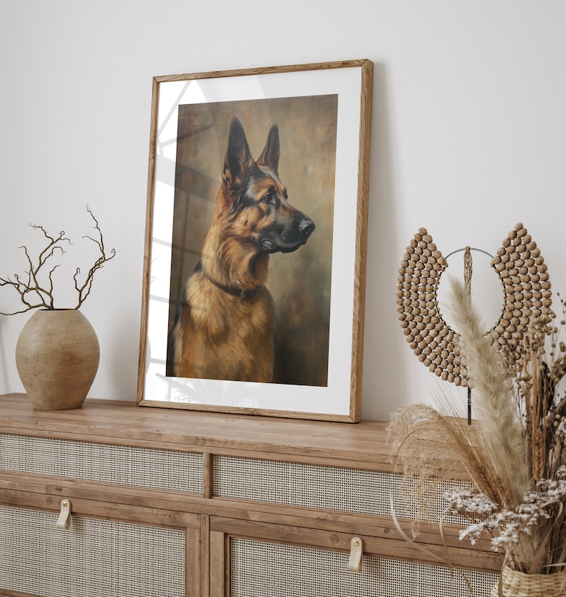 Vintage German Shepherd Oil Painting - German Shepherd Art Print, Dog Portrait, Pet Portrait, Pet Loss, Pet Memorial, Antique Art Print - 5x7, 8x10, 11x14, 12x16, Vintage Art, Dog Owner Gift, Wall Decor, Cottagecore,Academia Decor, Farmhouse, Cottage