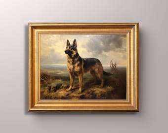 Antique German Shepherd Portrait Print, German Shepherd Print, Antique Art, Cottagecore, Dog Portrait, Pet Portrait, Dog Art Print, Gift