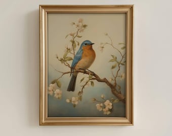 Blackbird Gemälde, Bluebird Gemälde, Antique Bluebird Art, Bluebird Decor, Vogel Art, Vogel Druck, Bluebird Portrait, Waldkreatur