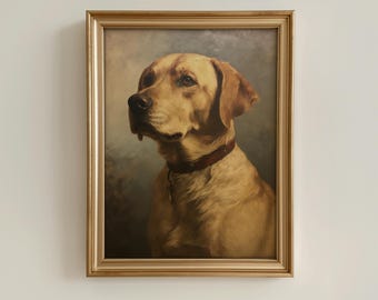 Antik gul labradorporträttmålning, labradorkonsttryck, vintage labrador, Cottagecore-väggkonst, husdjursporträtt, förlust av husdjur, gåva, minnesmärke
