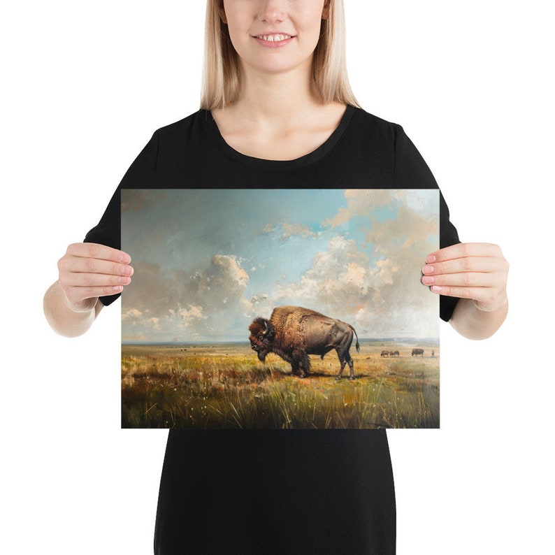 Buy Antique Bison Painting Art Print, Buffalo Painting, Americana Art ...