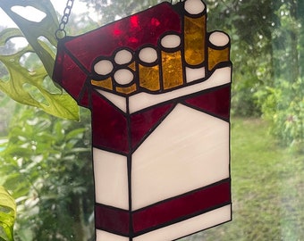 Stained Glass Pack O' Reds Cigarette Pack Sun Catcher