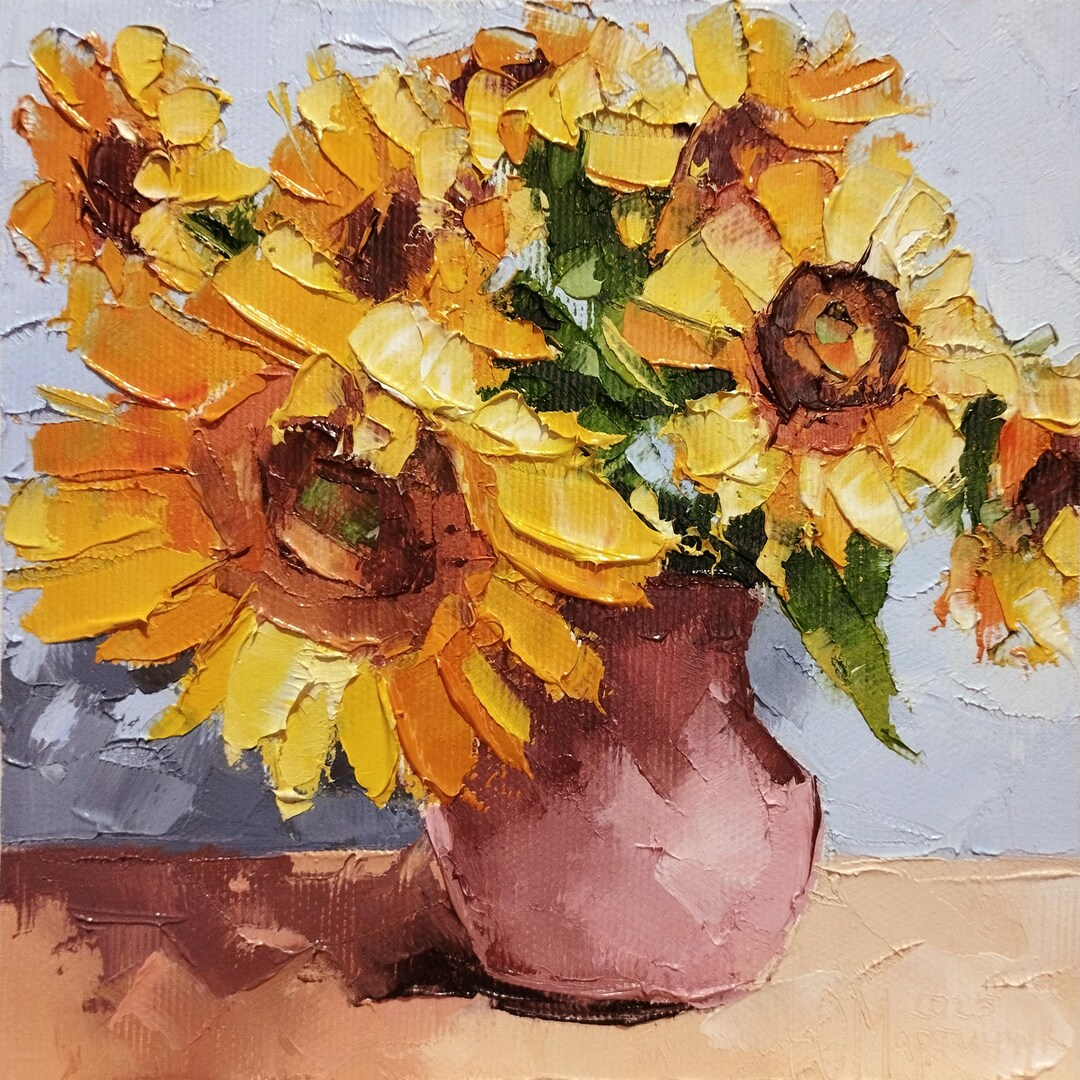 Sunflower Original Oil Painting, Impasto Flower Art, Handmade Floral ...