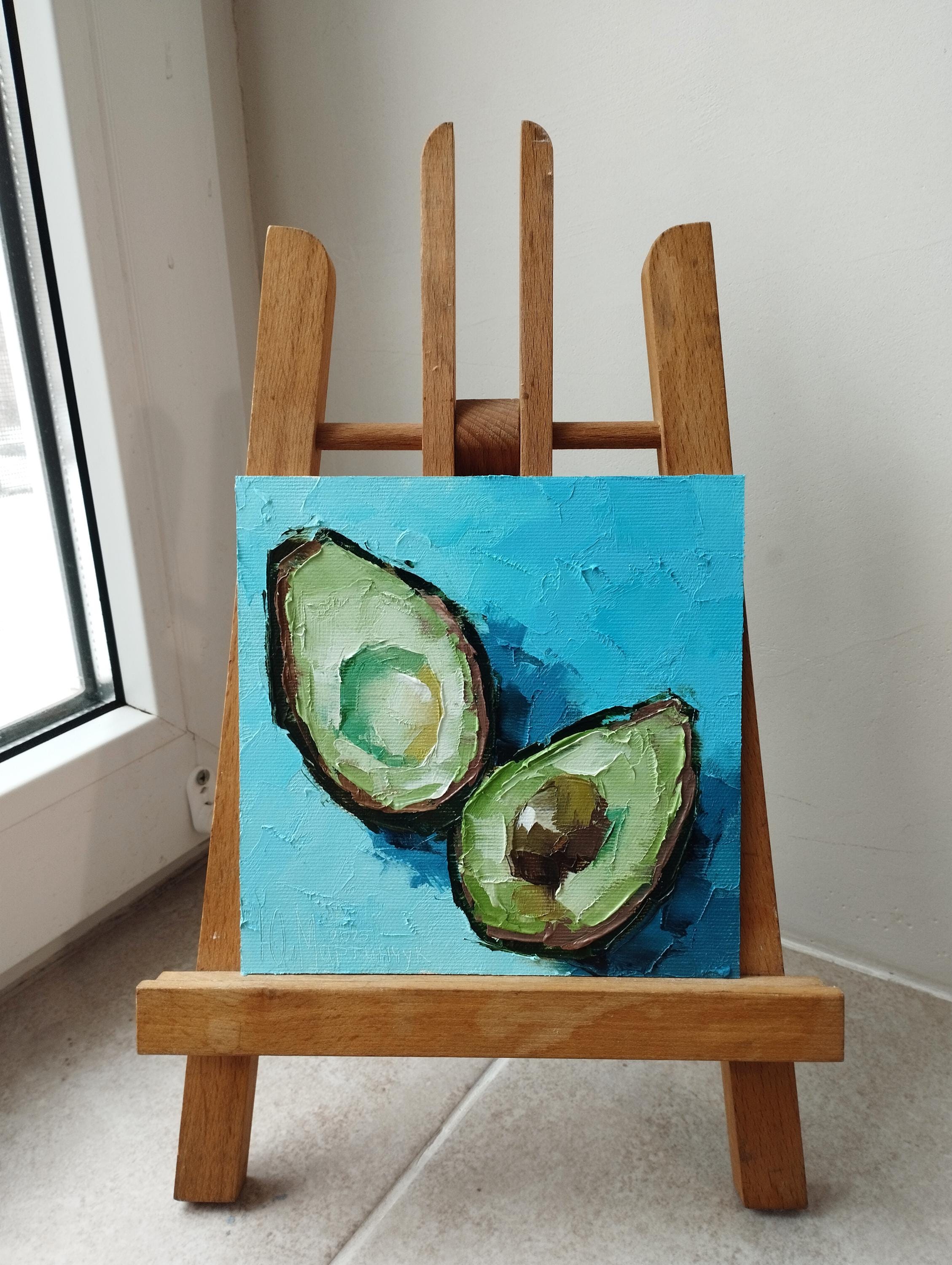 アボカド絵画オリジナルNo.3 - 6x6インチ - 印象派フルーツ壁装飾