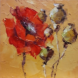 Vibrant Red Poppies Oil Painting. Handmade Flower Art. Impressionist Home Decor. Wall Art on Stretched Canvas. Flowers Impasto.