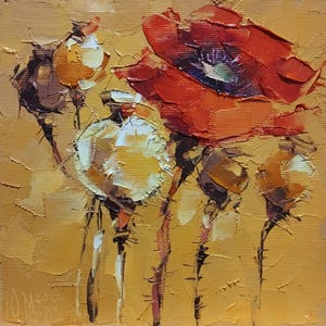 Vibrant Red Poppies Oil Painting. Handmade Flower Art. Impressionist Home Decor. Wall Art on Stretched Canvas. Flowers Impasto.