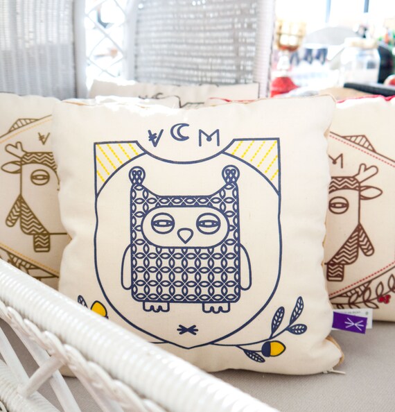 Screenprinted Owl Cushion Pillow Throw Pillows For Couch Etsy