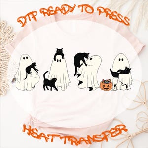 Halloween Ghost Cats DTF Transfer, Spooky Cat Lover Ready To Press