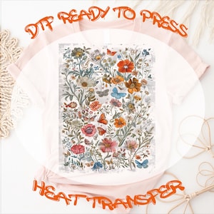 Retro Flower Ready to Press DTF Transfers, Wildflower Dtf, Heat Press Transfer, Boho Flower Dtf, T-shirt Transfers, Boho Floral Transfers