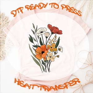 WildFlower Ready to Press DTF Transfers, Wildflower Design, Heat Press Transfer, Full Color, T-shirt Transfers, Boho Floral Transfers