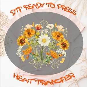WildFlower DTF Transfer Ready to Press, Wildflower Design, Heat Press Transfer, Full Color, T-shirt Transfers, Boho Floral Transfers