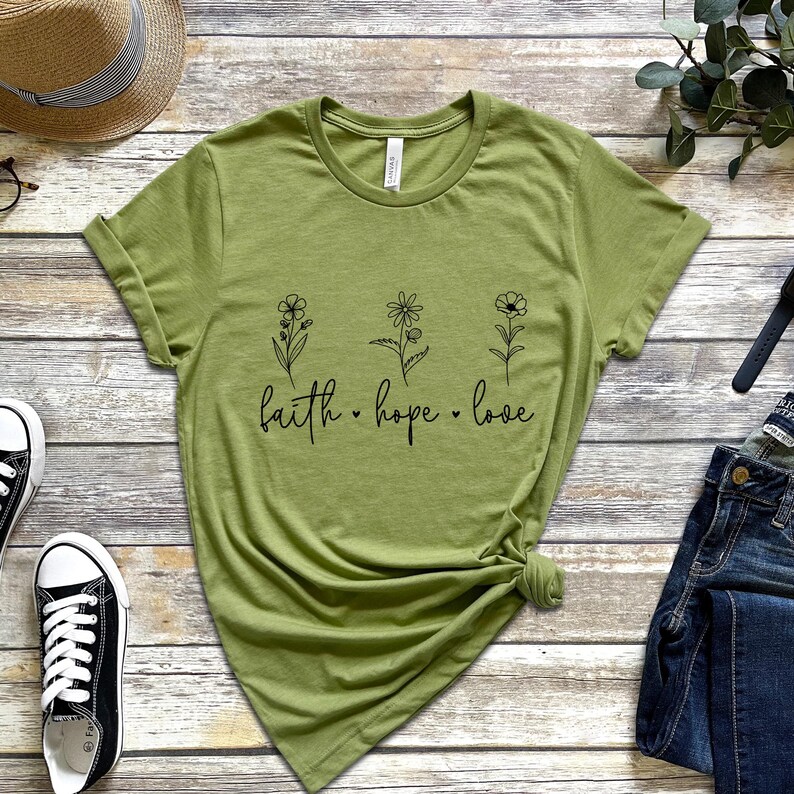 Faith Hope Love Flowers DTF Transfer, Floral Christian Ready to Press