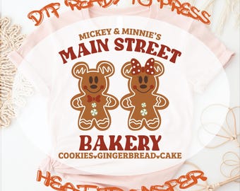 Disney Christmas Gingerbread DTF Transfer: Main Street Bakery Xmas Ready To Press