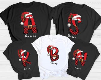 Custom Christmas Family Name Shirt, Buffalo Plaid Alphabet (DTF)