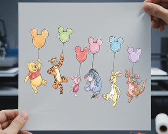 Winnie The Pooh and Friends Balloons DTF Transfer, Vintage Disney Pooh Bear Ready to Press, Disney World Iron On Print