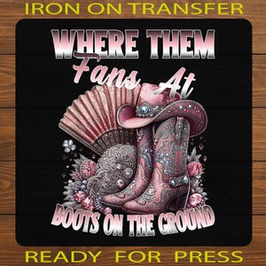 Pink Floral Cowboy Boots DTF: Western Rodeo Iron On Transfer