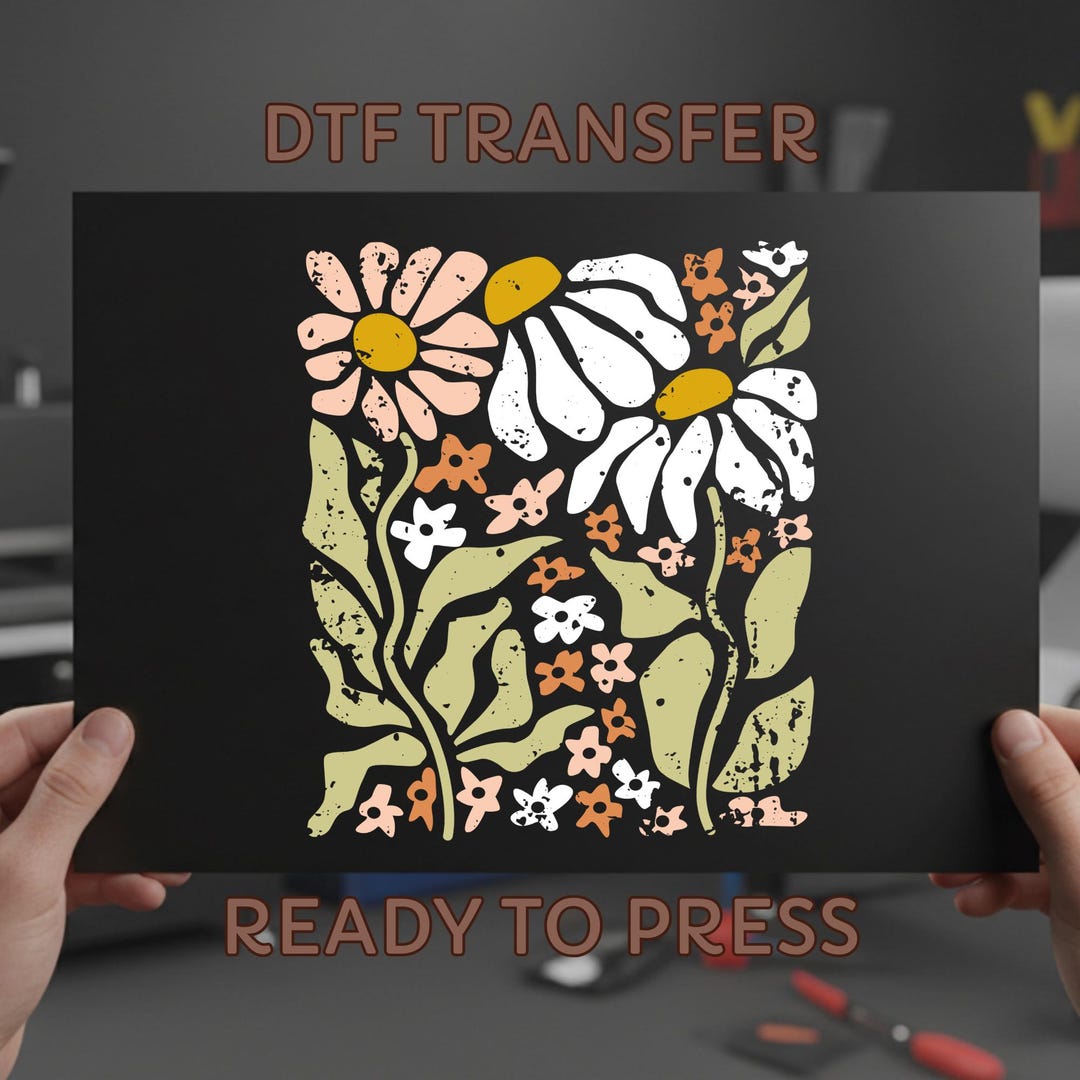 Retro Wildflower DTF Transfer: Vintage Floral Ready to Press Heat ...