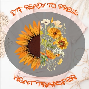 Sunflower Wildflower DTF Transfer Ready to Press, Wildflower Design, Heat Press Transfer, Full Color, T-shirt Transfers, Floral Dtf Transfer