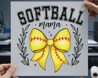 Softball Mama Bow DTF Transfer, Coquette Game Day Heat Press, Distressed Sports Ribbon Iron On