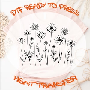 Minimalist Wildflower DTF Transfer Ready to Press, Cute Wildflower Design, Floral Design Transfer, Boho Floral Dtf Transfer For T-shirt