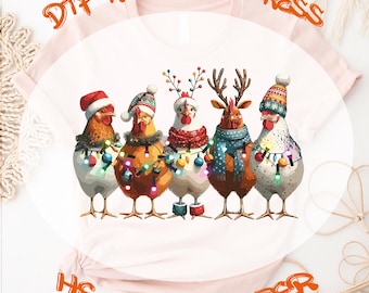 Chicken Christmas Lights DTF Transfer, Xmas Ready To Press