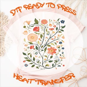 Spring Flower DTF Transfer Ready To Press, Ready to Press Floral Heat Transfer For Shirts, Spring Garden Design, Cute Wildflower DTF Press