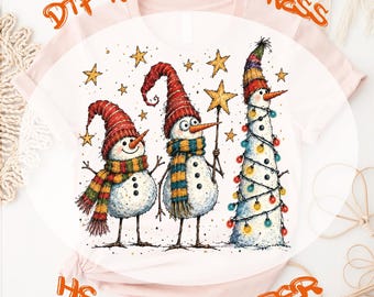 Whimsical Christmas Snowmen DTF Transfer, Funny Winter Holiday Ready To Press