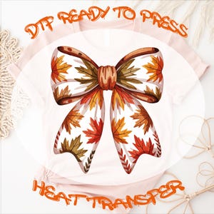 Cute Fall Bow T-Shirt Design: Autumn Leaves Pattern DTF Transfer