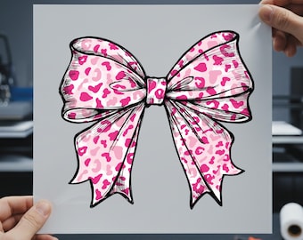 Pink Leopard Bow DTF Heat Transfer - Coquette Design Ready to Press