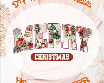 Retro Merry Christmas DTF Transfer, Ready to Press