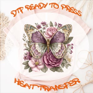Boho Butterfly DTF Transfer: Vintage Monarch, Floral Heat Press