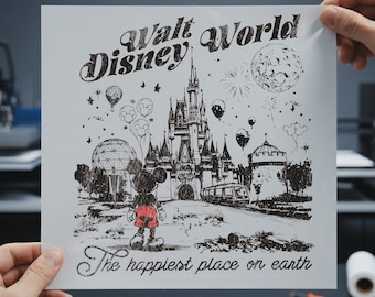 Vintage Walt Disney World Sketch DTF Transfer, Hand Drawn Disneyland Castle Ready to Press