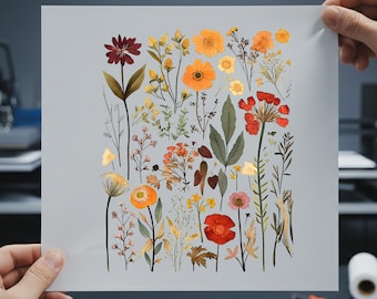 Wildflower DTF Transfer Ready for Press, Boho Floral Iron On Transfer, Floral Heat Press