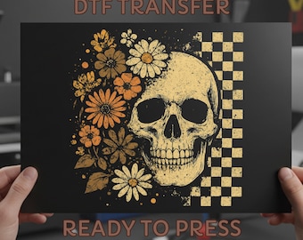 Vintage Boho Halloween Skull DTF Transfer: Boho Floral Spooky Ready to Press, Iron On Print