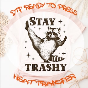 Stay Trashy Racoon DTF Transfer: Retro Funny Heat Press Design