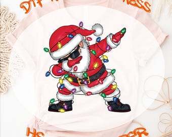 Funny Santa Dabbing DTF Transfer, Christmas Lights Ready To Press