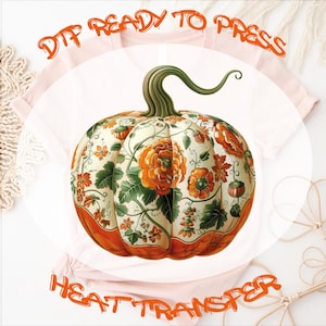Chinoiserie Pumpkin DTF Transfer: Grandmillennial Fall Toile, Ready to Press
