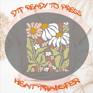 Groovy Wildflower DTF Transfer Ready to Press, Retro Wildflower Design Dtf, Dtf Transfer Ready For Girls, Full Color, Floral Dtf Transfer